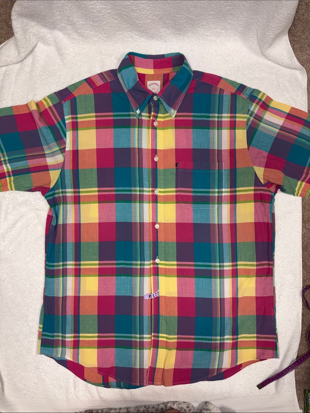 Brooks brothers madras Plaid Short-Sleeve Button-Down Shirt  men’s large
